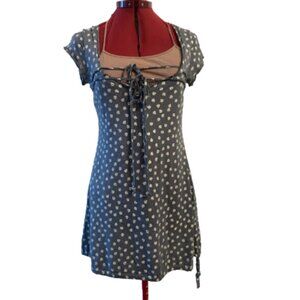 SMASH - Two pieces Grey dress - delicate white skulls & taupe tank top - large